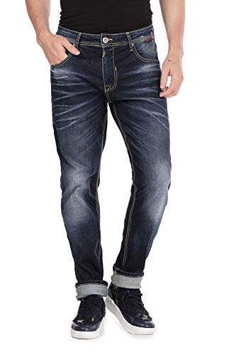 Cipo Baxx Herren Jeans Hose Used Look Straight Fit Denim Hose Five Pocket Design Hose mit Kontrastnähte Dunkelblau W32 L34 von Cipo & Baxx