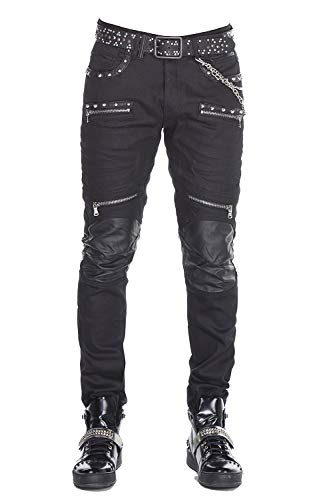 Cipo & Baxx Herren Regular Fit Jeans Hose Slim Fit Rockig Denim Lederapplikationen Jeans Hose Schwarz W31 L34 von Cipo & Baxx