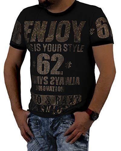 Cipo & Baxx Herren T-Shirt Stylisch Cool Pailletten Print Rundhals Kurzarm CT543 Schwarz L von Cipo & Baxx