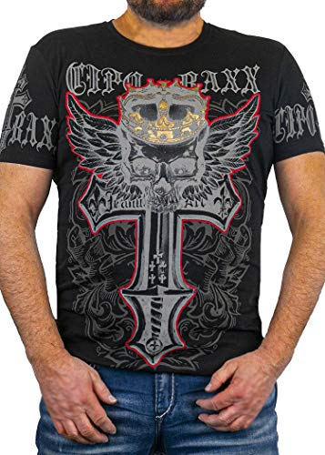Cipo & Baxx Herren T-Shirt Freizeit Baumwolle Print Rundhals Kurzarm Shirt CT567 Schwarz M von Cipo & Baxx
