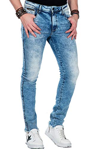Cipo & Baxx Herren Used Jeans Hose Frayed-Legs Slim Fit Design Hose Blau W38 L34 von Cipo & Baxx