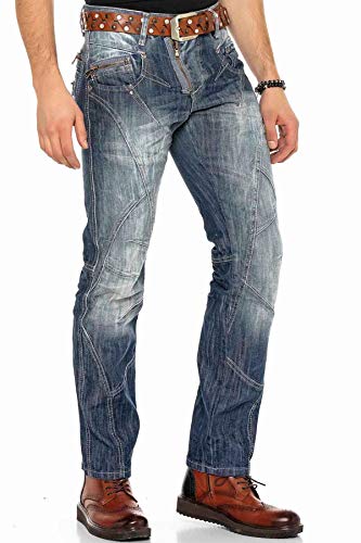 Cipo and Baxx Herren Regular Fit Jeans Hose Straight Jeanshosen Blau Denim Tiefer Bund Designer Stylisch Sportlich W29 L30 Blau von Cipo & Baxx