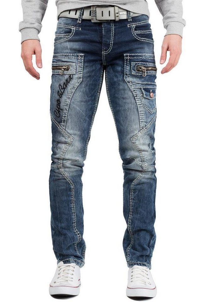 Cipo & Baxx 5-Pocket-Jeans Herren regular fit Hose Stonewashed BA-CD296 Blue W38/L36 (1-tlg) mit Reißverschlüssen und Verzierungen von Cipo & Baxx