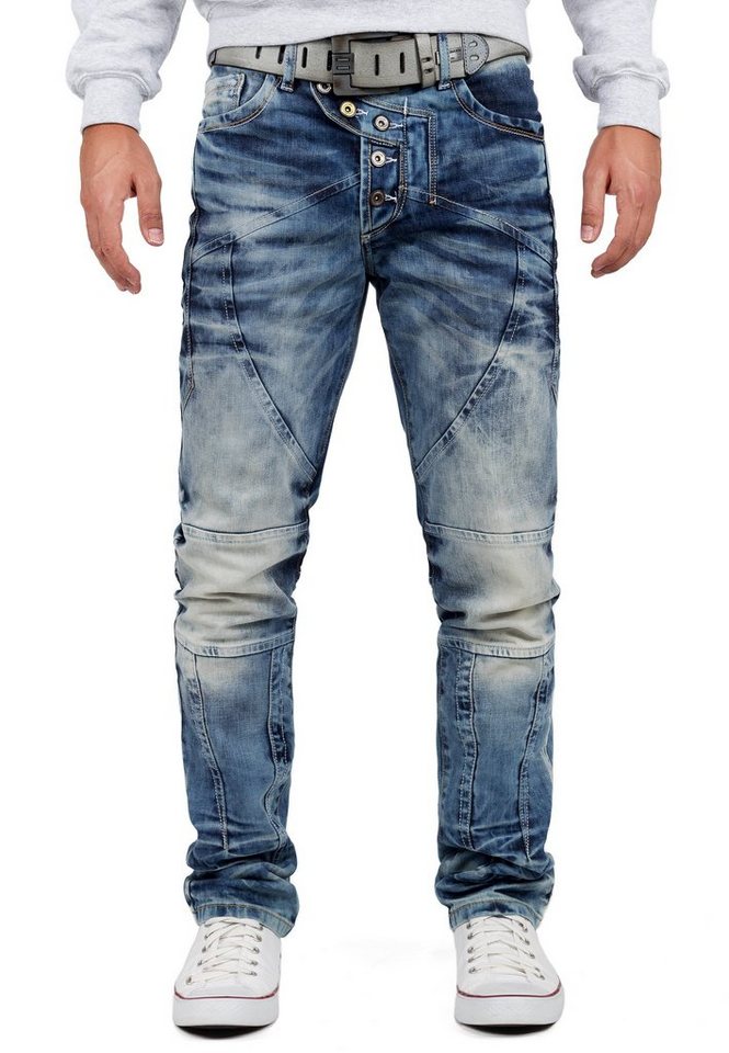 Cipo & Baxx Regular-fit-Jeans Herren regular fit Hose Stonewashed BA-CD346 Blue W40/L36 (1-tlg) Ausgefallene Details wie verschiedene Nähte auf den Gesäßtaschen von Cipo & Baxx