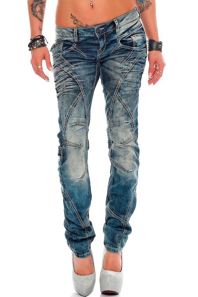 Cipo & Baxx 5-Pocket-Jeans Damen Hose BA-WD175 Low Waist Jeans mit dicken Nähten von Cipo & Baxx