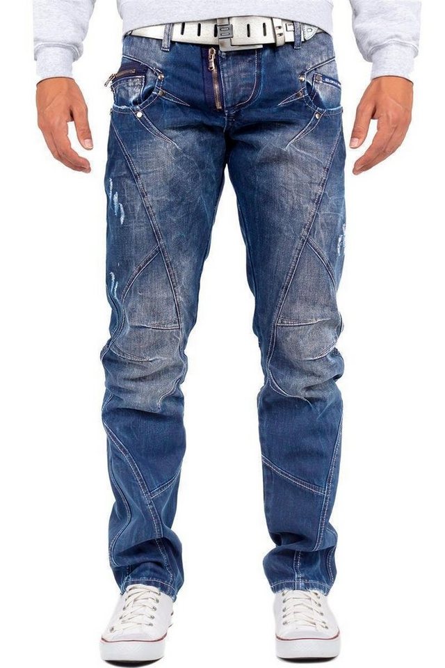 Cipo & Baxx 5-Pocket-Jeans Herren Regular Fit Jeans Stonewashed BA-C0768 Blue W33 (1-tlg) mit Destroyed Effekten und Zippern von Cipo & Baxx