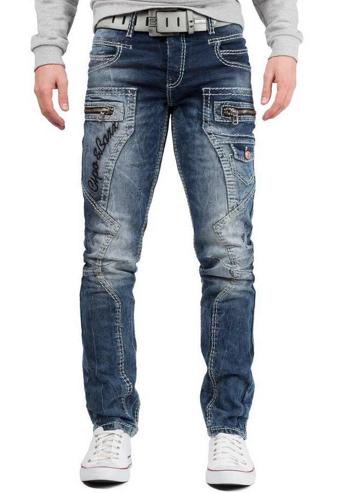 Cipo & Baxx 5-Pocket-Jeans Herren regular fit Hose Stonewashed BA-CD296 Blue W36/L34 (1-tlg) mit Reißverschlüssen und Verzierungen von Cipo & Baxx