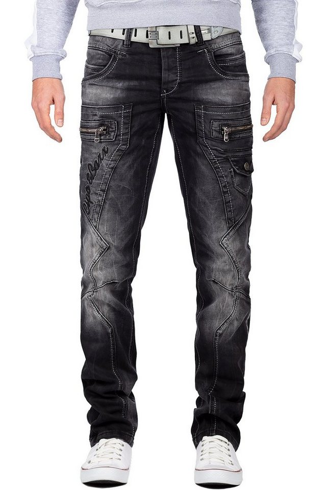 Cipo & Baxx 5-Pocket-Jeans Herren Regular Fit Hose Stonewashed BA-CD296 Black W34/L34 (1-tlg) mit Reißverschlüssen und Verzierungen von Cipo & Baxx