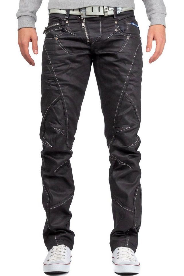 Cipo & Baxx 5-Pocket-Jeans Herren regular fit Hose Mid Waist BA-C0812 mehrfarbig W31/L34 (1-tlg) in Schwarz Glänzend mit weißen Nähten von Cipo & Baxx