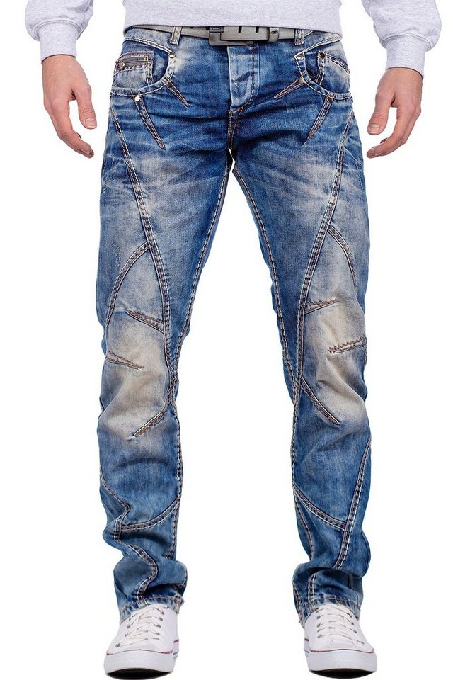 Cipo & Baxx 5-Pocket-Jeans Herren regular fit Hose Stonewashed BA-C0894 Blue W40/L36 (1-tlg) mit Verzierungen und dicken Nähten von Cipo & Baxx