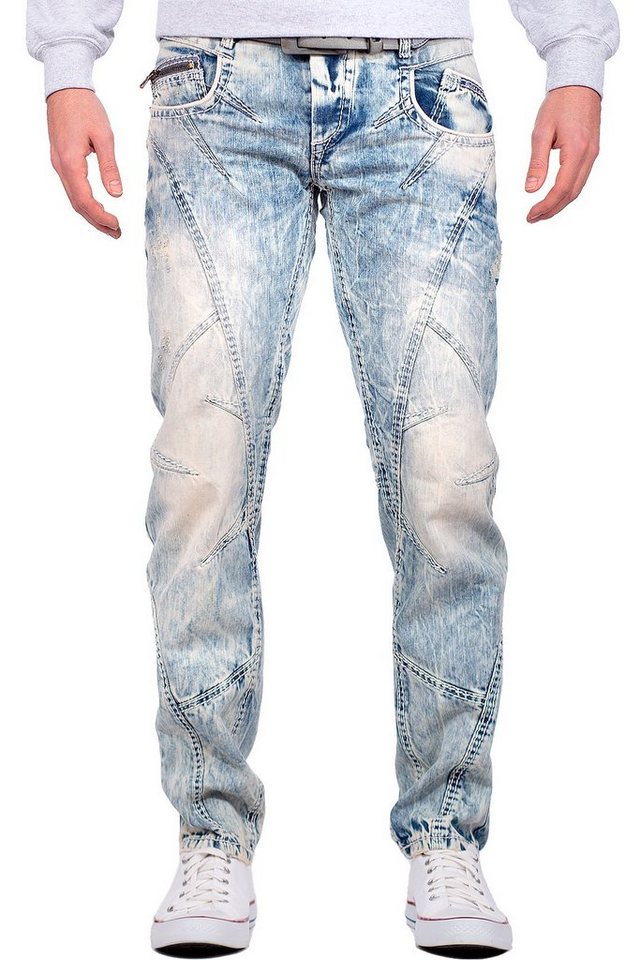 Cipo & Baxx 5-Pocket-Jeans Herren regular fit Hose Stonewashed BA-C0894A mehrfarbig W29/L32 (1-tlg) mit Verzierungen und dicken Nähten von Cipo & Baxx