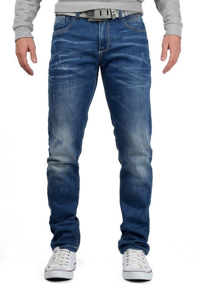 Cipo & Baxx 5-Pocket-Jeans Hose BA-CD386 W38/L32 (1-tlg) Stonewashed Effekt mit Logo Verzierung von Cipo & Baxx