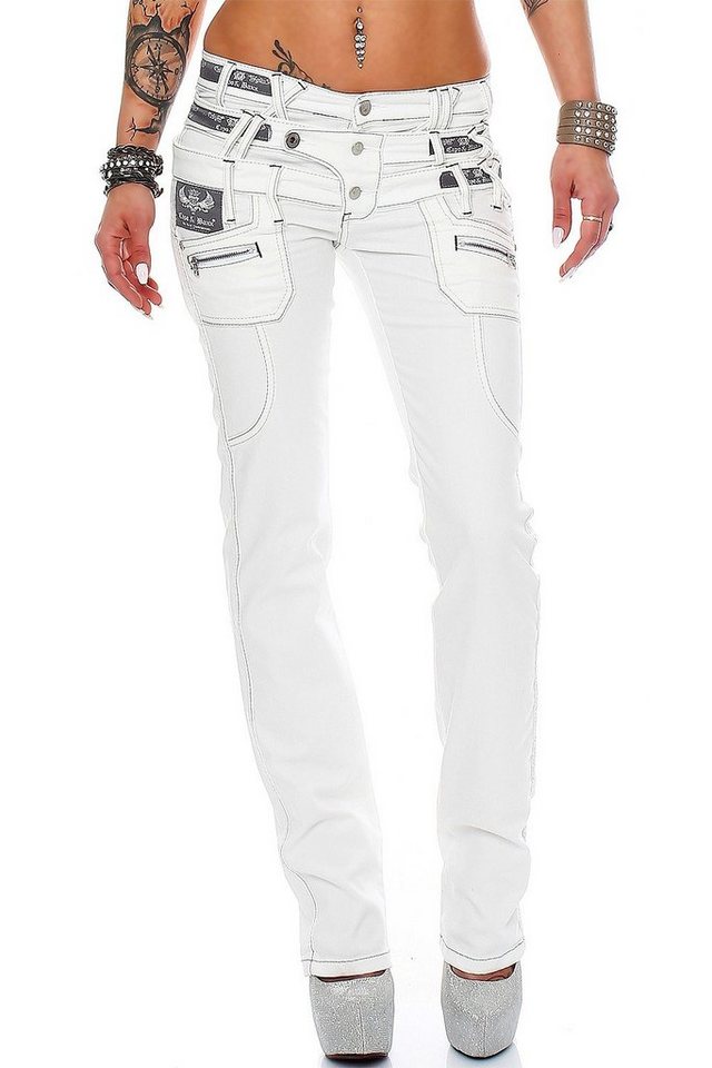 Cipo & Baxx 5-Pocket-Jeans Low Waist Hose BA-CBW0245 im Biker Style mit Aufwendigen Verzierungen von Cipo & Baxx