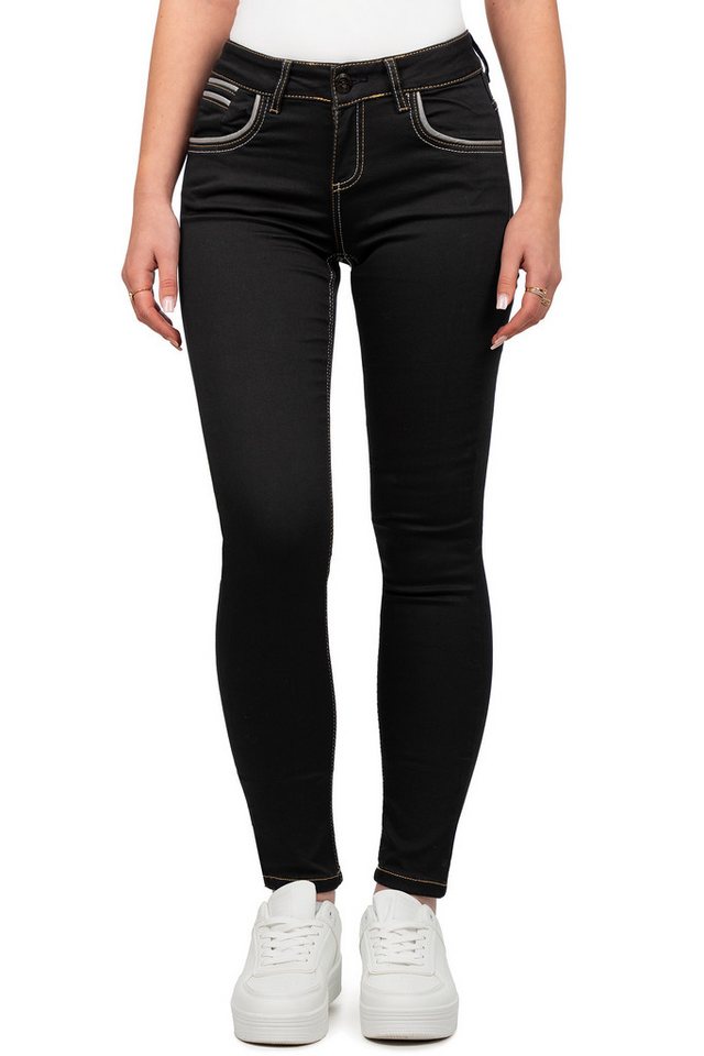 Cipo & Baxx 5-Pocket-Jeans Low Waist Hose BA-WD256 (1-tlg) Stonewashed mit Farbigen Nähten in Casual von Cipo & Baxx