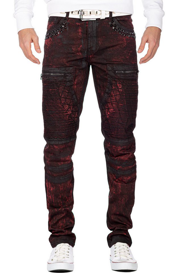 Cipo & Baxx Bikerjeans BA-CD581 Freizeithose im Bikerstyle Mustern mit Rippenmuster in Bordeaux von Cipo & Baxx