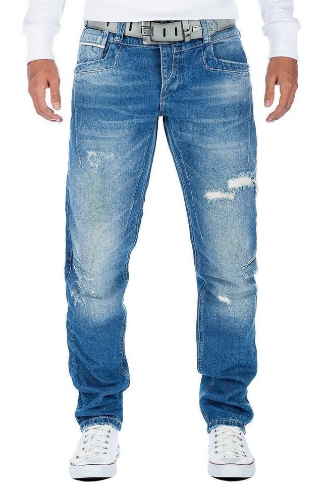 Cipo & Baxx Bikerjeans Herren Hose BA-CDB104 im Destroyed Look mit Logo von Cipo & Baxx