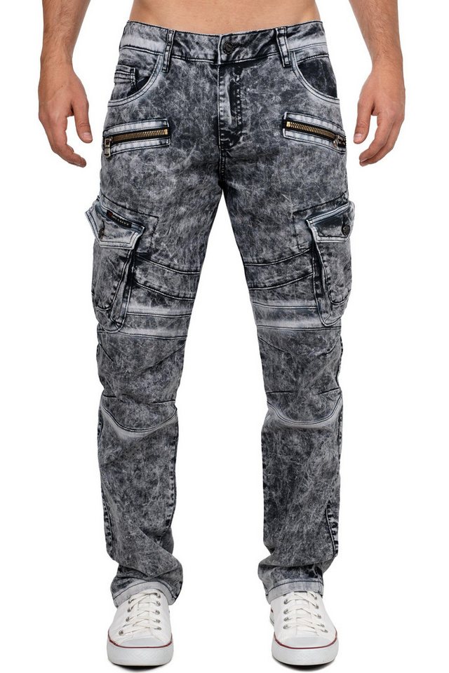 Cipo & Baxx Bikerjeans Herren Hose Stonewashed BA-CD780 Used-Waschung im Marmor-Look von Cipo & Baxx