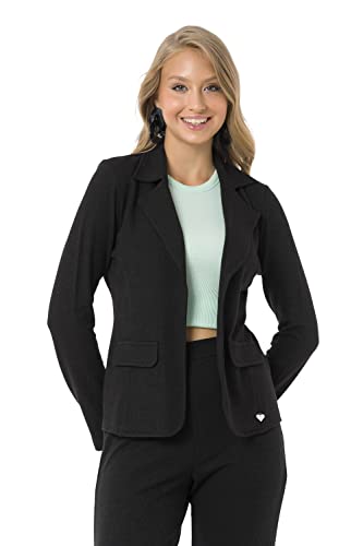 Cipo & Baxx Damen Jacke WJ204 Schwarz – Eleganter Blazer im Modernen Casual Look mit Reverskragen & Taschen – Vielseitig kombinierbar für Büro, Alltag & Freizeit – WJ204 Schwarz XL von Cipo & Baxx