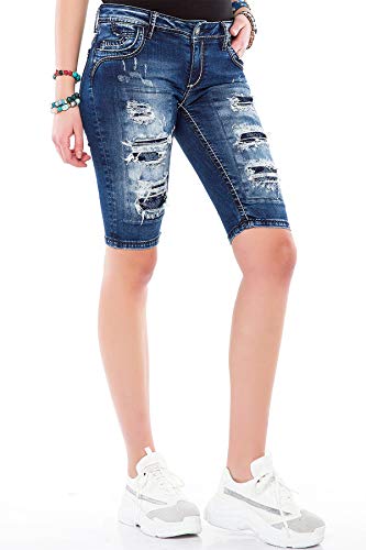 Cipo & Baxx Damen Capri Bermuda Design Used Kurze Hose Shorts Ripped Jeansshorts WK148 Blau 27 von Cipo & Baxx