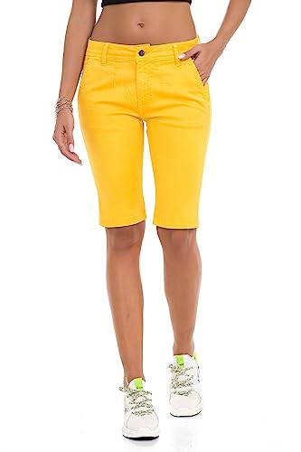 Cipo & Baxx Damen Capri Kurzehose Freizeit Hose Shorts WK186 Gelb W31 von Cipo & Baxx