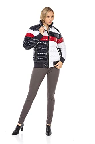 Cipo & Baxx Damen Daunenjacke Stepp Jacke Farbblock Mantel Winter WM120 Dunkelblau M von Cipo & Baxx