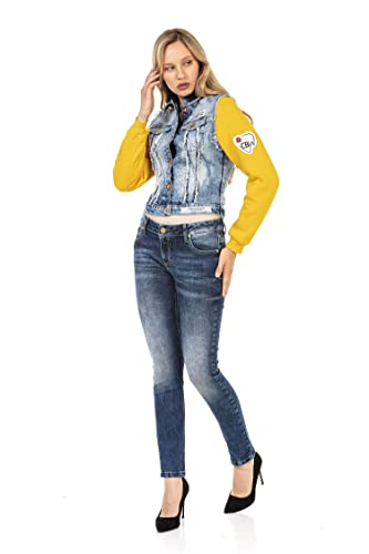 Cipo & Baxx Damen Freizeit Jeans Jacke Denim Sweatwear 2 in 1 Design Weste Destroyed WJ192 Blau S von Cipo & Baxx