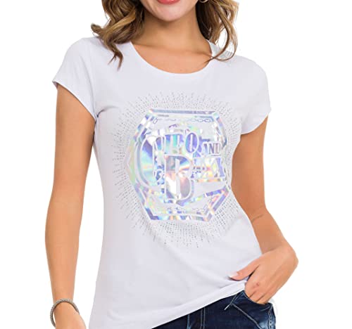 Cipo & Baxx Damen Freizeitshirt T-Shirt Print Kurzarm Rundhals WT342 Weiß L von Cipo & Baxx