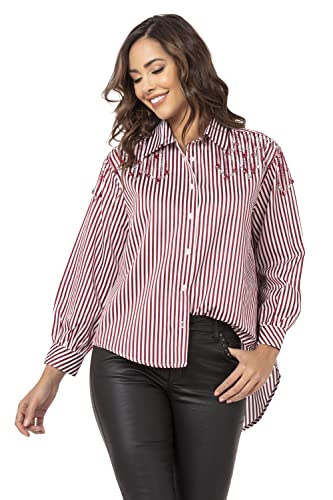 Cipo & Baxx Damen Hemd Bluse Streifen Langarm Steinchen Baumwolle WH122 Rot XL von Cipo & Baxx