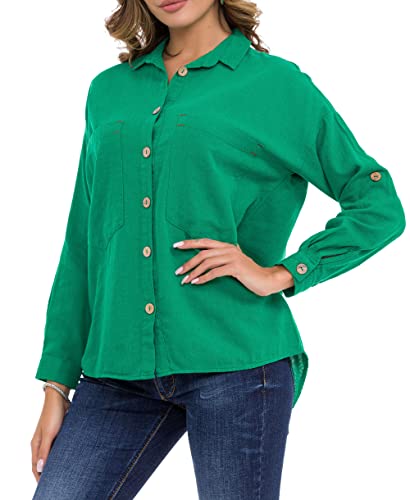 Cipo & Baxx Damen Hemd Holzknöpfe Langarm Leinen Baumwolle WH132 Grün M von Cipo & Baxx