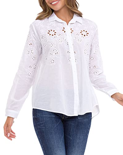 Cipo & Baxx Damen Hemd Lochstickerei Baumwolle Langarm WH131 Weiß XL von Cipo & Baxx