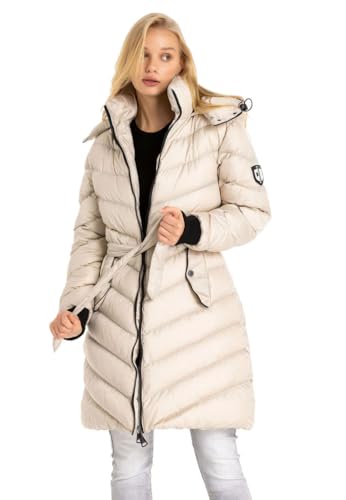 Cipo & Baxx Damen Jacke Mantel Steppjacke Winterjacke Parka mit abnehmbarer Kapuze WM135 Beige L von Cipo & Baxx