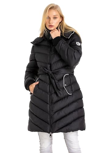 Cipo & Baxx Damen Jacke Mantel Steppjacke Winterjacke Parka mit abnehmbarer Kapuze WM135 Schwarz S von Cipo & Baxx