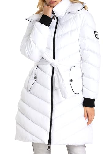 Cipo & Baxx Damen Jacke Mantel Steppjacke Winterjacke Parka mit abnehmbarer Kapuze WM135 Weiß M von Cipo & Baxx