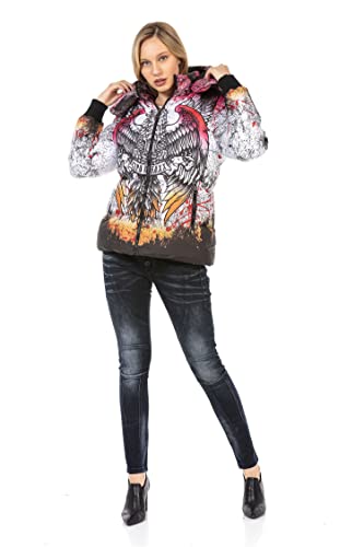 Cipo & Baxx Damen Jacke Steppjacke Winterjacke Alloverprint Kapuzenjacke WM130 Ecru S von Cipo & Baxx