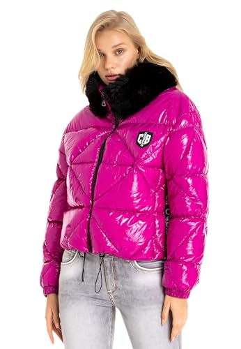 Cipo & Baxx Damen Jacke Steppjacke Winterjacke Kunstfellkragen WM134 Lila L von Cipo & Baxx