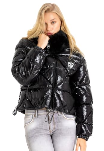 Cipo & Baxx Damen Jacke Steppjacke Winterjacke Kunstfellkragen WM134 Schwarz M von Cipo & Baxx