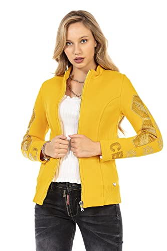 Cipo & Baxx Damen Jacke WJ197 Gelb – Modische Übergangsjacke im Casual Streetwear Stil mit Reißverschluss, Glitzer-Details & Stehkragen – Stylische Freizeitjacke für Alltag & Party – WJ197 Gelb S von Cipo & Baxx