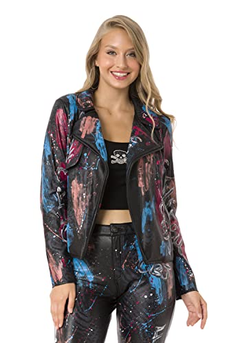 Cipo & Baxx Damen Jacke Übergangsjacke Freizeitjacke Leder Optik Alloverprint Reverskragen WJ203 Schwarz S von Cipo & Baxx