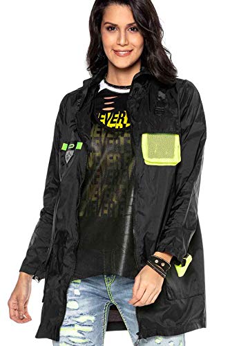 Cipo & Baxx Damen Jacke WJ188 Schwarz – Leichte Übergangsjacke im Modernen Casual Streetwear Stil mit Reißverschluss, Taschen & Kapuze – Stylische Freizeitjacke für Alltag & Party – WJ188 Schwarz L von Cipo & Baxx