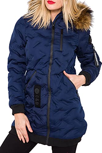 Cipo & Baxx Damen Jacke Winter Fellkapuze Outdoor Design WM106 Dunkelblau M von Cipo & Baxx
