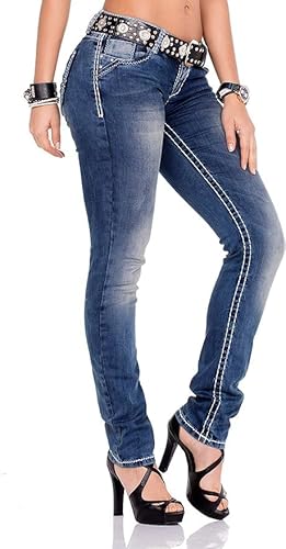 Cipo & Baxx Damen Jeans CBW-0639 Blau - Regular Fit Straight Jeans Hose - Raffiniertes Design, Atemberaubender Look, Angenehmes Gefühl - CBW-0639 Blau W30-L32 von Cipo & Baxx