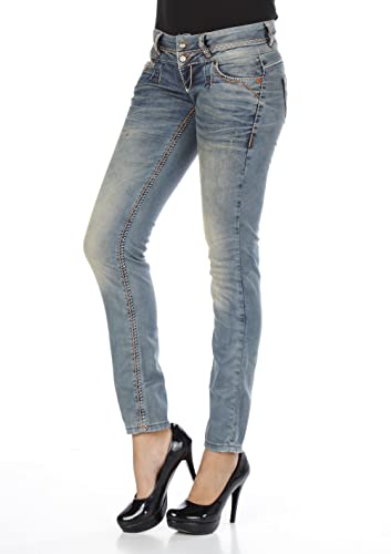 Cipo & Baxx Damen Jeans CBW-0347 Blau - Regular Fit Straight Jeans Hose - Raffiniertes Design, Atemberaubender Look, Angenehmes Gefühl - CBW-0347 Blau W29-L32 von Cipo & Baxx