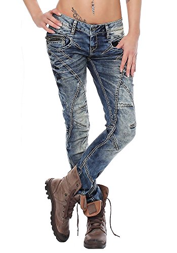 Cipo & Baxx Damen Jeans Hose Denim Freizeit Tiefer Bund Straight Fit Pants Blau W30 L32 von Cipo & Baxx
