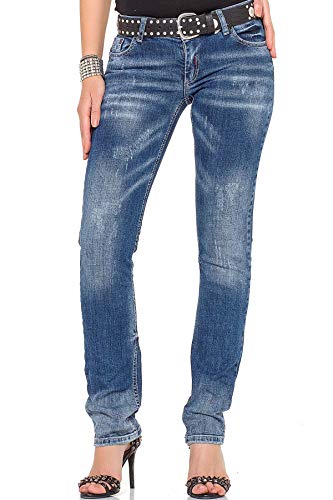Cipo & Baxx Damen Jeans Hose Denim Straight Regular Fit Baumwolle WD364 Blau W27 L32 von Cipo & Baxx