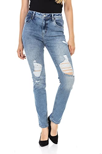Cipo & Baxx Damen Jeans Hose Denim Used Destroyed Regular Fit Straight Pants WD452 Blau W28 L32 von Cipo & Baxx