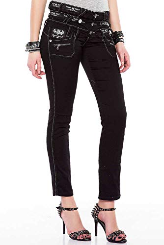 Cipo & Baxx Damen Jeans Hose Dreifachbund Slim-Fit Denim Jeanshose Pants Elasthan CBW-0313 Schwarz W29 L34 von Cipo & Baxx