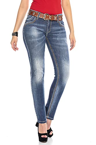 Cipo & Baxx Damen Jeans Hose Pants Denim Design Straight Fit Regular Fit Dicke Nähte WD433 Blau W29 L34 von Cipo & Baxx