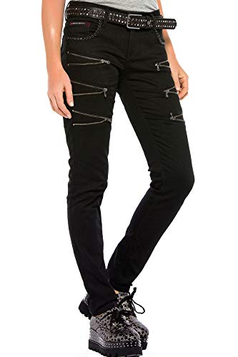 Cipo & Baxx Damen Jeans Hose Pants Ziersteine Denim Modern Regular Fit Jeanshose Schwarz W27 L34 von Cipo & Baxx