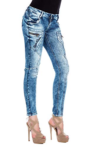 Cipo & Baxx Damen Jeans Hose Regular Fit Casual Basic Denim Ziernähte Pants WD322 Blue W27 L34 von Cipo & Baxx