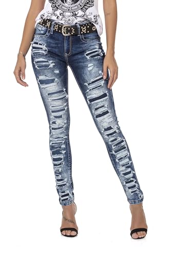 Cipo & Baxx Damen Jeans Hose Slim-Fit Destroyed Freizeithose Denim WD479 Blau W30 L34 von Cipo & Baxx